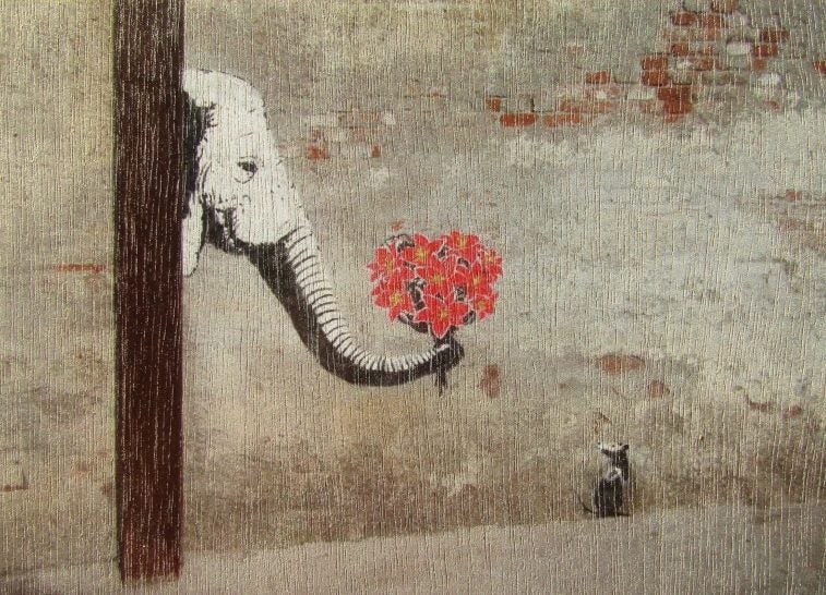 Framed $1 RESERVE 1 Panel Canvas Art Print - Banksy Carousel 1