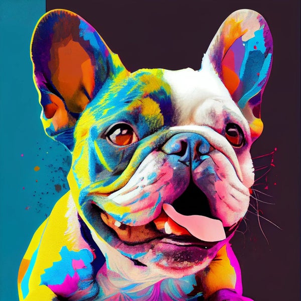 Framed $1 RESERVE 1 Panel Canvas Art Print - French Bulldog Carousel 1