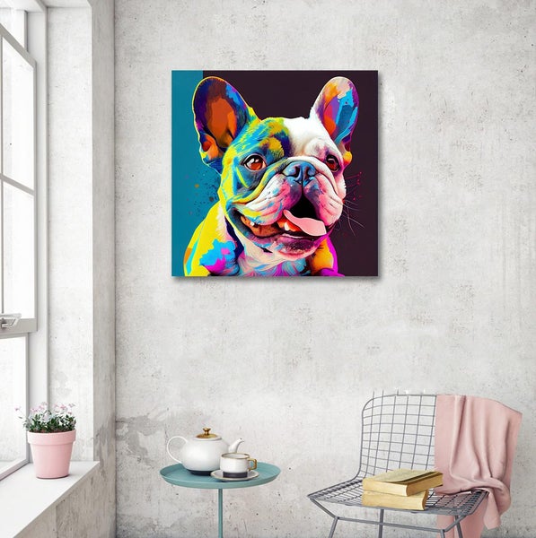 Framed $1 RESERVE 1 Panel Canvas Art Print - French Bulldog Carousel 3