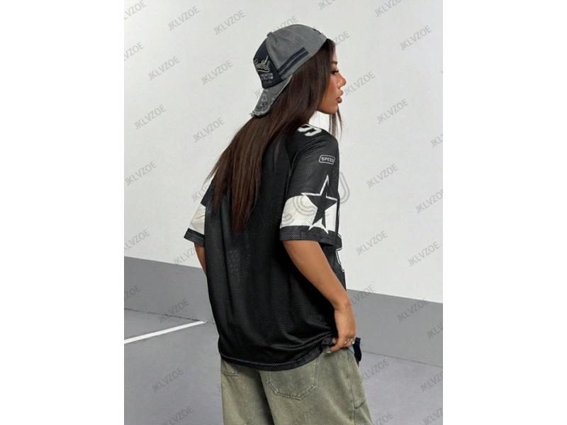 Women's V-Neck Patchwork Football Jersey T-Shirt Carousel 2