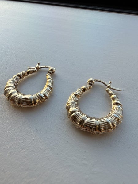 GOLD PLATED 925 STAMPED BAMBOO EARRINGS Carousel 2