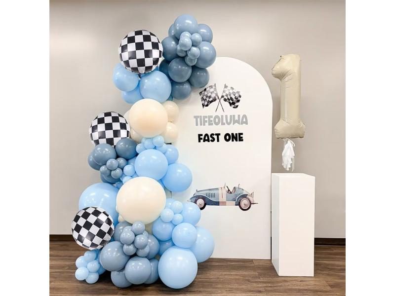 103 Retro Smoke Blue Race Car Balloon Garland Kit For Party Deco Carousel 2