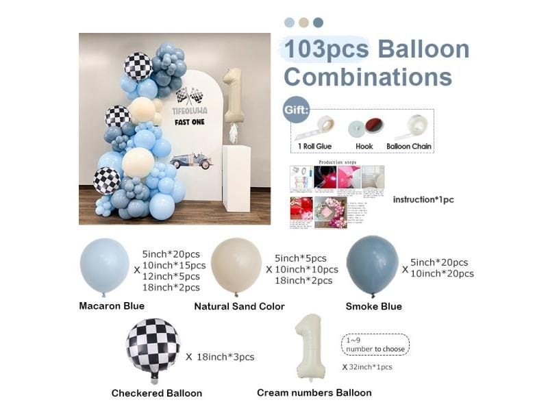 103 Retro Smoke Blue Race Car Balloon Garland Kit For Party Deco Carousel 1