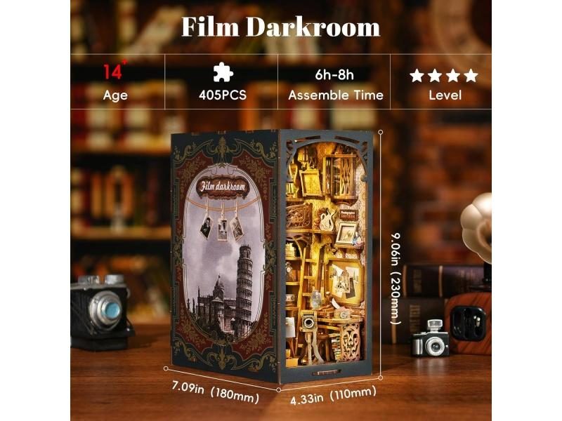 DIY 3D Wooden Puzzle Bookend Book Nook Kit For Room Decor Carousel 2