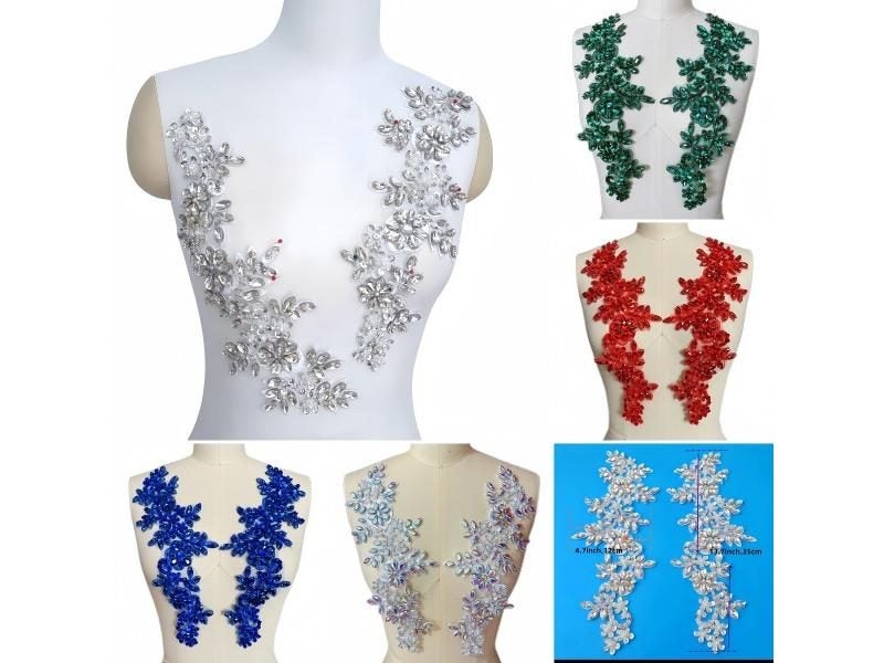 3D Crystal Rhinestones Lace Applique Patches For Wedding Dress Carousel 2
