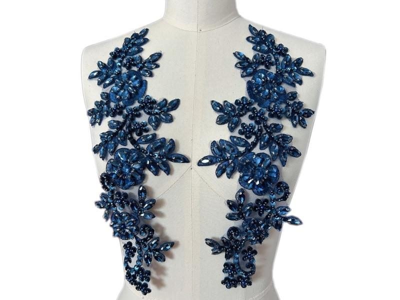 3D Crystal Rhinestones Lace Applique Patches For Wedding Dress Carousel 1