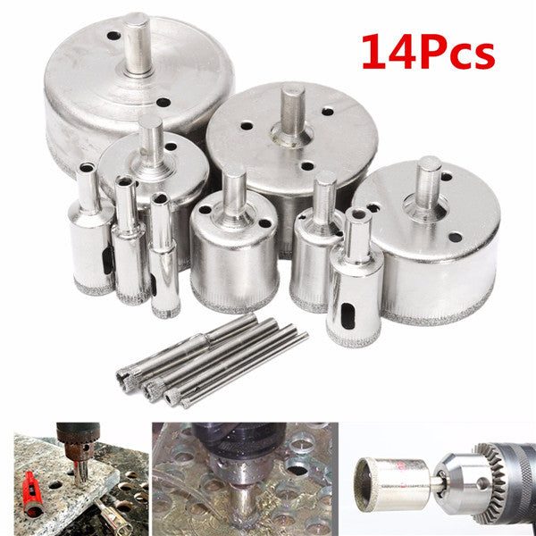 14pcs 3-70mm Diamond Hole Saw Tile Ceramic Glass Porcelain Marble Drill Bits Set Carousel 8
