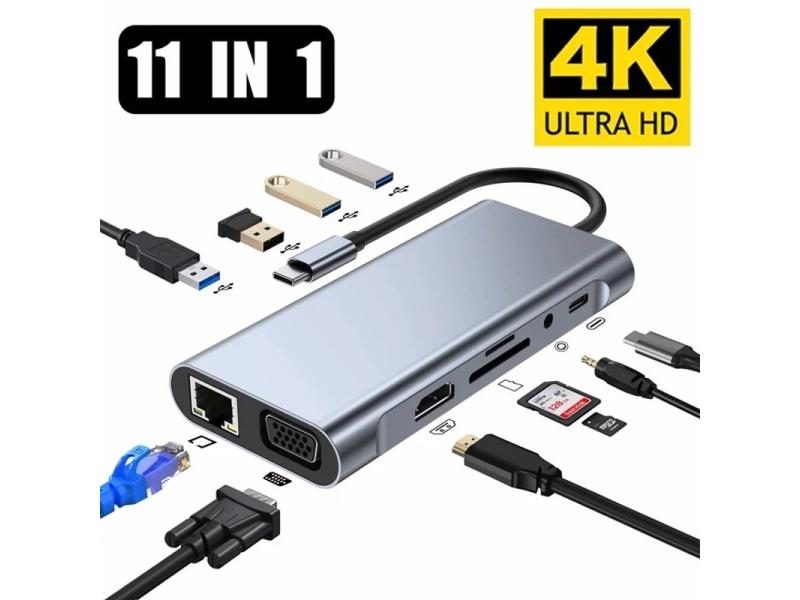 11-in-1 USB C Hub For MacBook 11 Ports PD HDMI RJ45 TF SD AUX Carousel 1