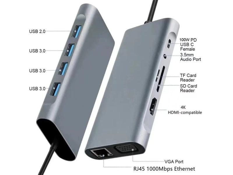 11-in-1 USB C Hub For MacBook 11 Ports PD HDMI RJ45 TF SD AUX Carousel 2