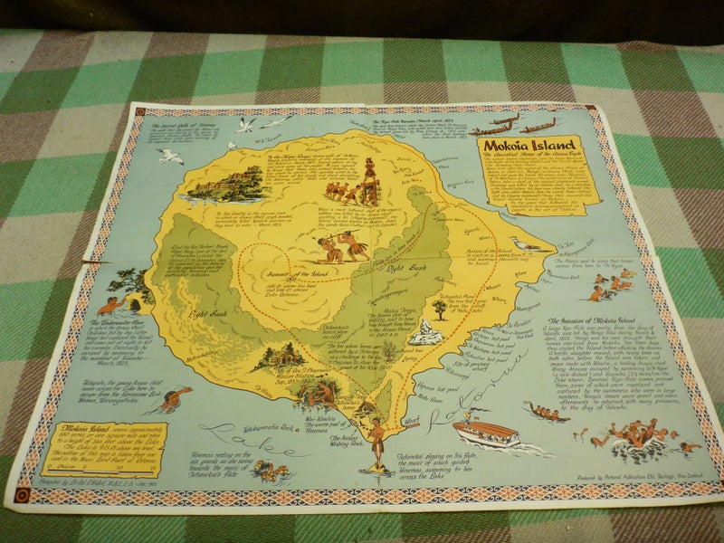 Awesome Vintage NZ Pictorial Map Mokoia Island New Zealand Carousel 1