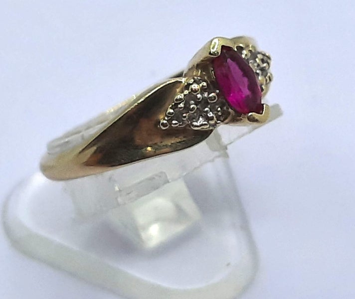 9ct Yellow Gold ring with pink stone & Diamonds size N Carousel 2