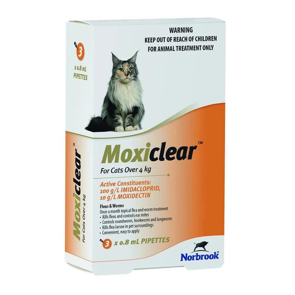 Moxiclear Flea Worm Treatment for Cats Over 4kg - 3 Pack Carousel 1