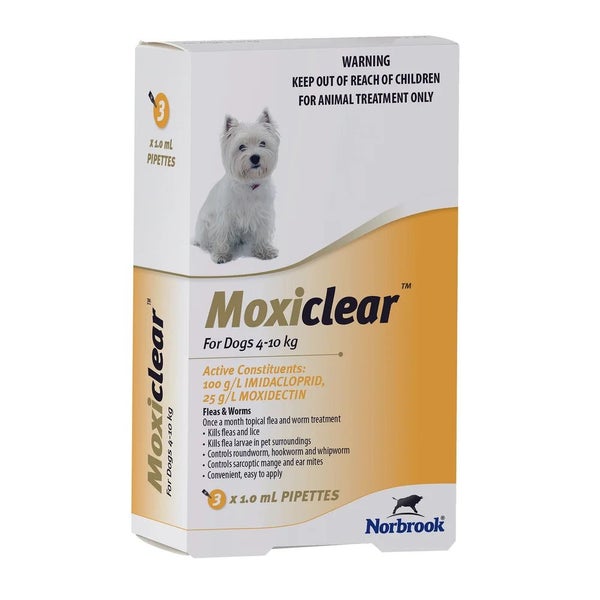 Moxiclear Flea & Worm Treatment for Dogs 4-10kg - 3 Pack Carousel 1