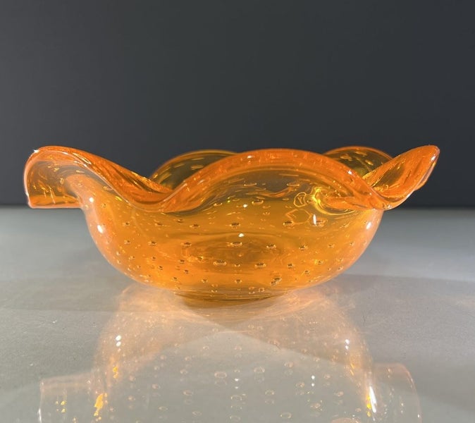 Japanese Bullicante MCM Art Glass Bowl Tangerine 1950s Carousel 1
