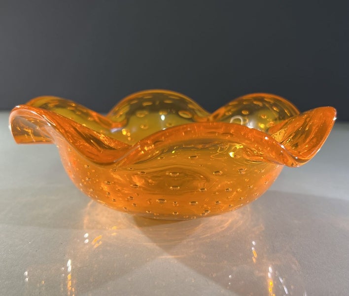 Japanese Bullicante MCM Art Glass Bowl Tangerine 1950s Carousel 2