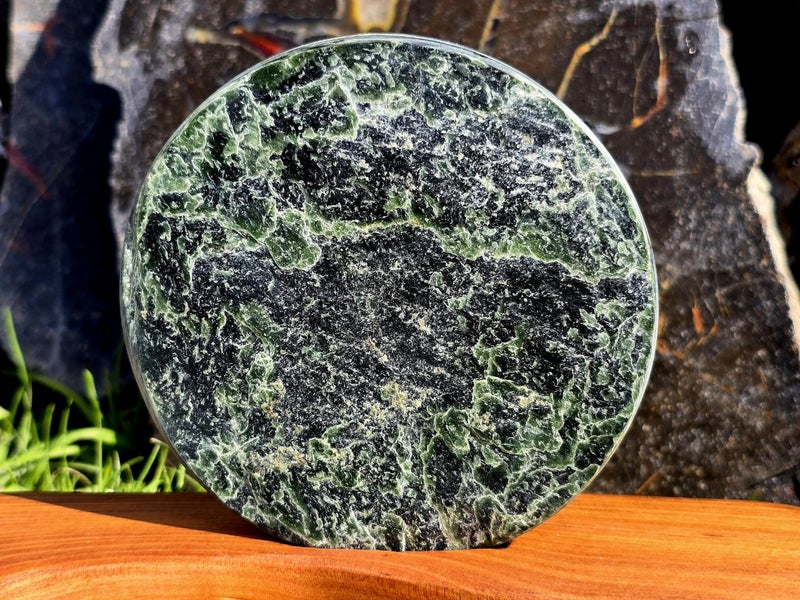 CRAZY $1 RESERVE - NZ Pounamu / Greenstone / Jade Ornament - 120mm (Manuka Base) Carousel 7