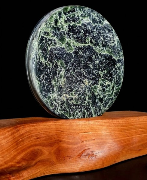 CRAZY $1 RESERVE - NZ Pounamu / Greenstone / Jade Ornament - 120mm (Manuka Base) Carousel 1