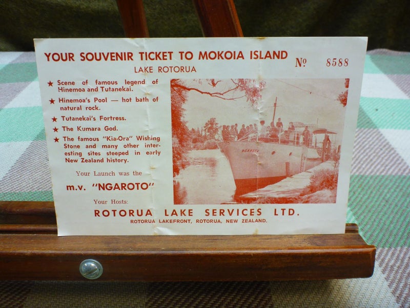 Awesome Vintage NZ Souvenir Ticket To Mokoia Island MV Ngaroto New Zealand Carousel 1