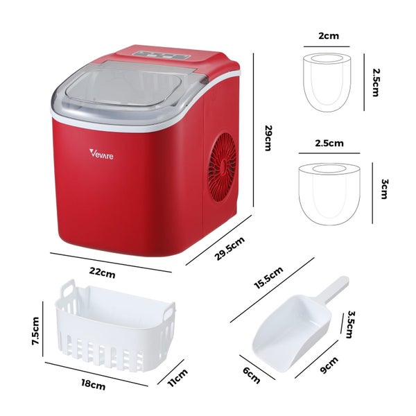 Vevare Portable Ice Maker Machine Ice Cube Tray 12kg Bar Countertop Red Carousel 8