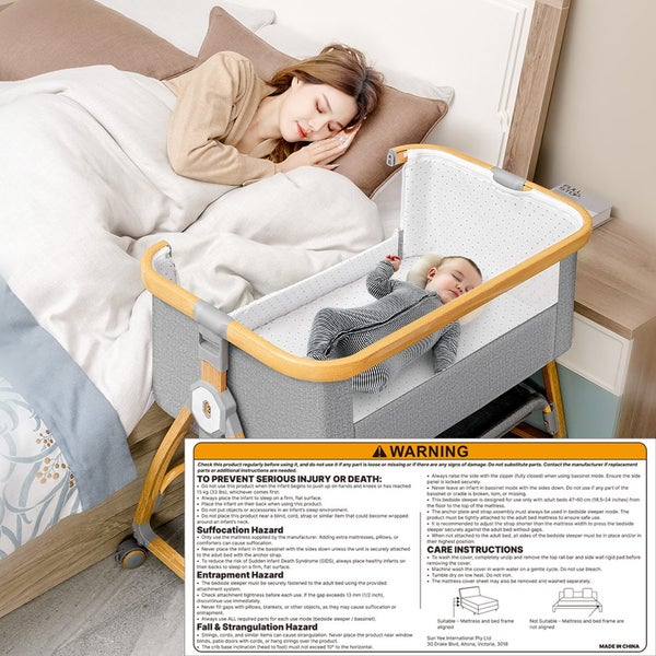 PlayPals 3-in-1 Baby Cot Crib Bed Bassinet Bedside Sleeper Portable Foldable Carousel 12