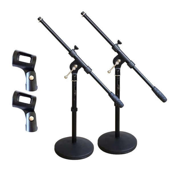 Artist MS023+44 2 Pack Small Black Boom Mic Stand & Mic Clips Carousel 1