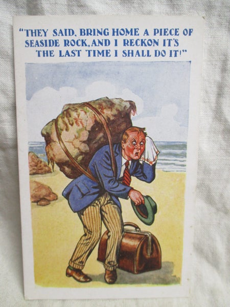 PCD 2746 - Artist Comic Postcard - Seaside Rock Carousel 1