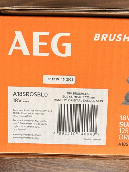 AEG 18V 125mm Brushless Sub Compact Random Orbital Sander A18SROSBL0 Skin Carousel 4
