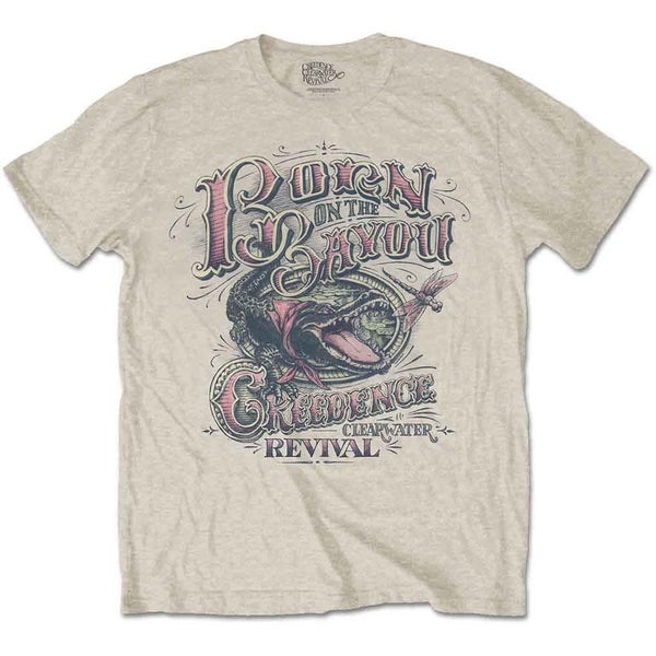 Creedence Clearwater Revival T Shirt Born On The Bayou Official Mens Sand Carousel 1