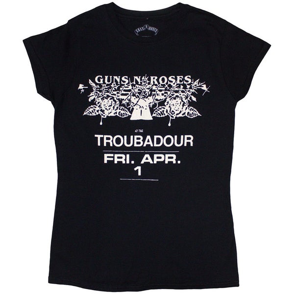 Guns N Roses T Shirt LA Troubadour Flyer new Official Womens Skinny Fit Black Carousel 1