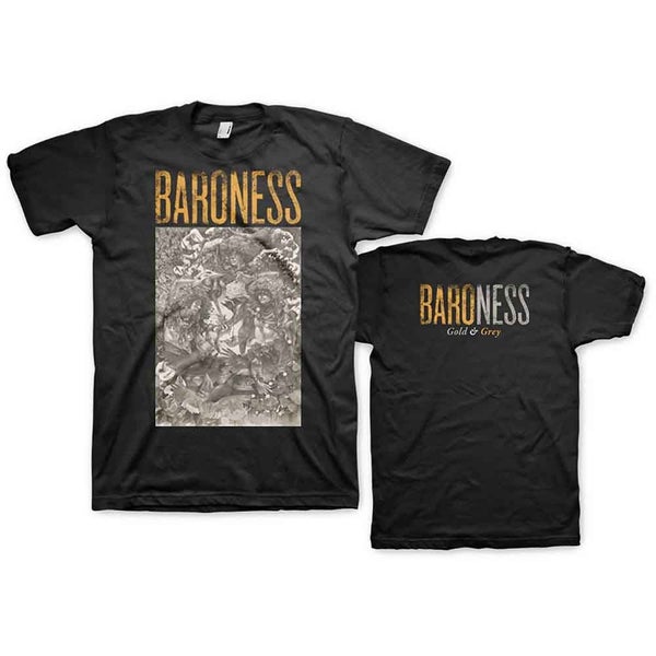 Baroness T Shirt Gold And Grey Band Logo new Official Mens Black Carousel 1