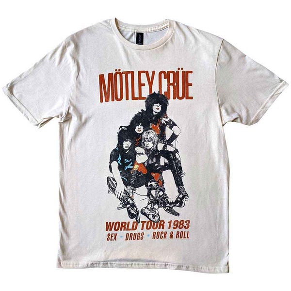 Motley Crue T Shirt Distressed Vintage World Tour Logo Official Mens off White Carousel 1