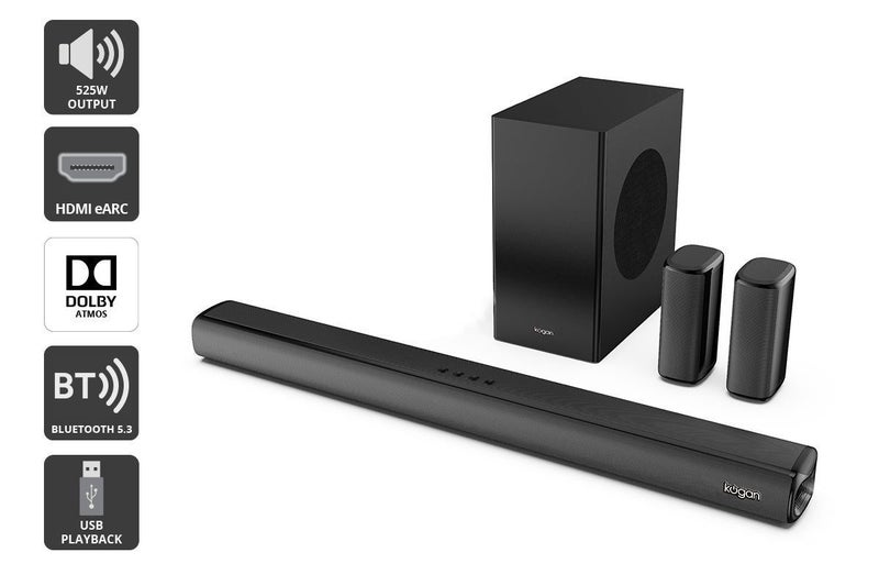 Kogan 7.1.2 Channel 525W Dolby Atmos Soundbar with Subwoofer & Rear Speakers Carousel 2
