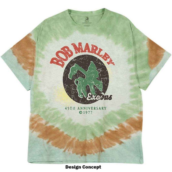 Bob Marley T Shirt Exodus 45th Anniversary new Official Unisex Tie Dye Green Carousel 2