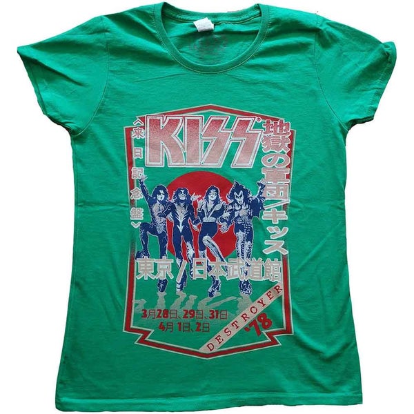 KISS T Shirt Destroyer Tour 78 Band Logo new Official Womens Skinny Fit Green Carousel 1