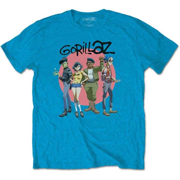 Gorillaz T Shirt Group Circle Rise Band Logo new Official Mens Sapphire Blue Carousel 1