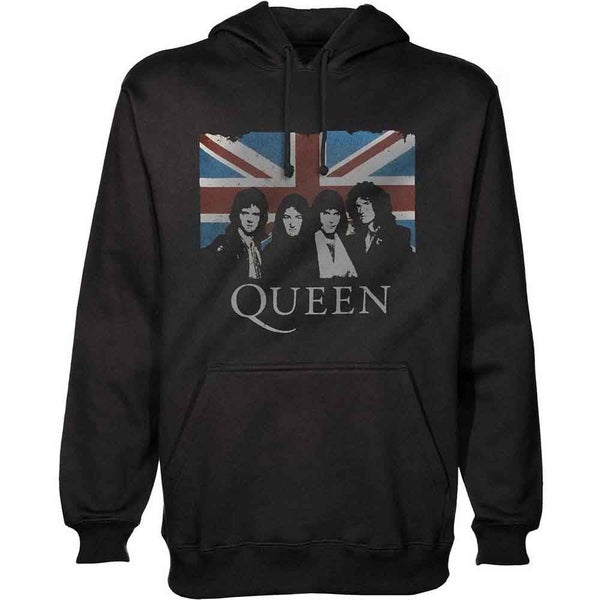 Queen Hoodie Vintage Union Jack band logo new Official Mens Black Pullover Carousel 1