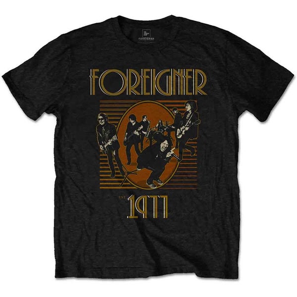 Foreigner T Shirt Est 1977 Band Logo new Official Mens Black Carousel 1