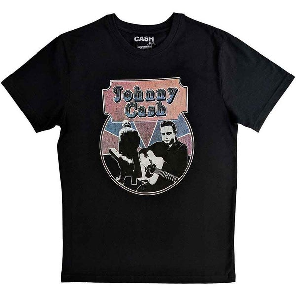 Johnny Cash T Shirt Walking Guitar Front On new Official Unisex Black Carousel 1