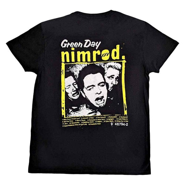 Green Day T Shirt Nimrod Breast Print Band Logo new Official Unisex Black Carousel 1