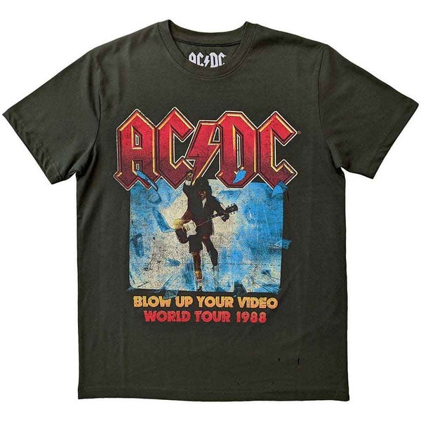 AC/DC T Shirt Blow Up Your Video Band Logo new Official Unisex Green Carousel 1