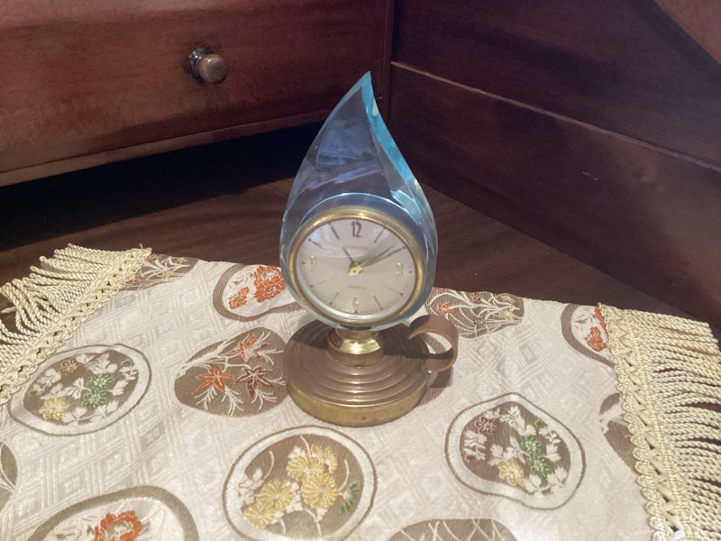 Phinny Walker German 1950s alarm clock lucite flame running Carousel 1