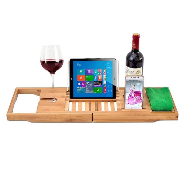 Bamboo Bathtub Caddy Tray - Extending Adjustable | 75-105cm Carousel 1