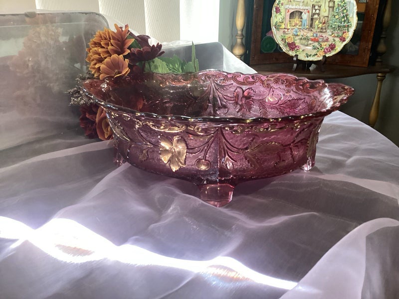 Gorgeous Ruby glass antique Delaware master footed Berry bowl circa 1889 Carousel 1