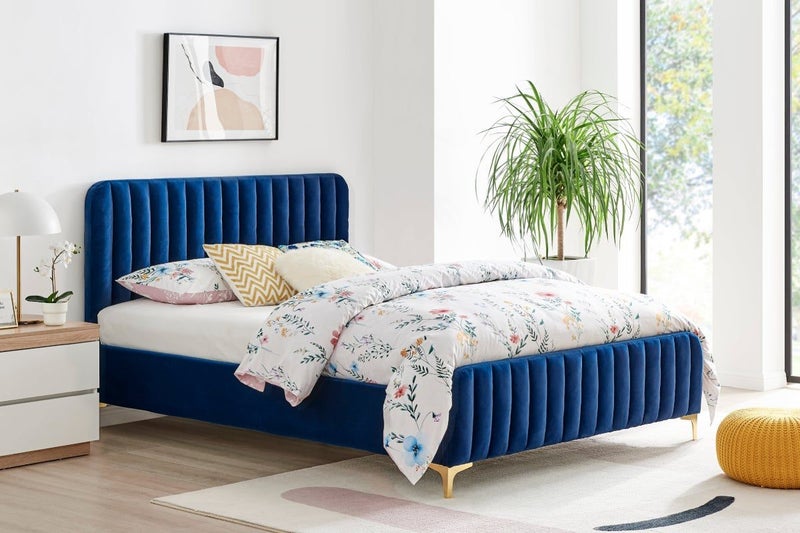 Shangri-La Victoria Bed Frame (Navy Velvet, Queen) Carousel 1
