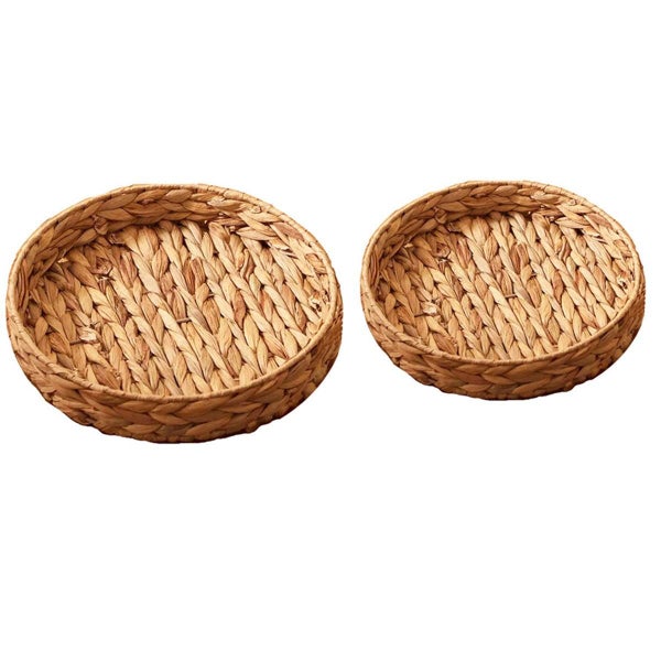 2Pcs Rattan Fruit Tray Decorative Storage Trays Multipurpose Shelving Organizer Carousel 1