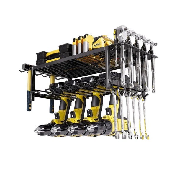Carla Home 2 Tier Power Tool Rack Organizer Wall Mount With Drill Holder & Wrenc Carousel 1