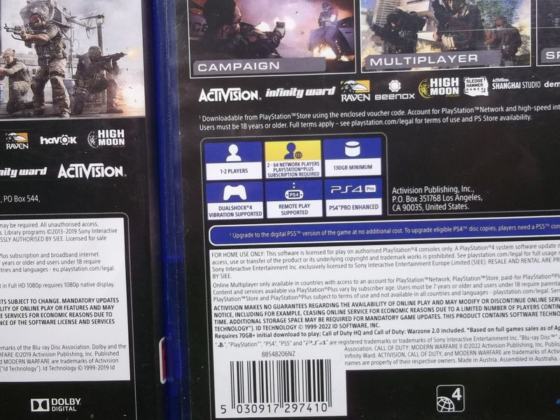 Call of Duty Modern Warfare Bulk Buy / Bundle - PS4 x 2 Games - both Excl Cond Carousel 5