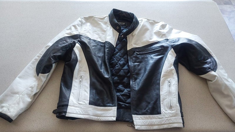Brixton Black and White Leather Jacket Carousel 1