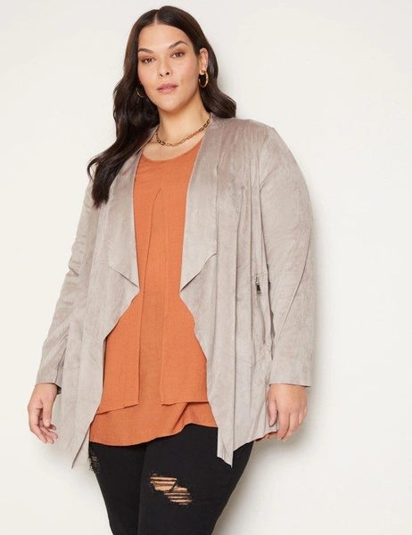 Autograph Mocha Suedette Waterfall Jacket ~ Sizes 20-22, 22-24 & 26-28 Carousel 1