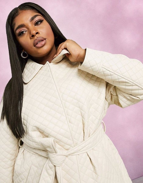 ASOS Cream Quilted Leather Look Jacket ~ Size 26-30 Carousel 1